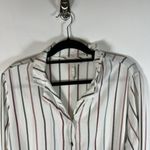 Cozy Earth‎ Pajama Top Women Large Soft Woven White Stripe Lounge Shirt Long Slv Photo 1