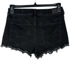 American Eagle SZ 10 Hi-Rise Shortie Jean Shorts Floral Crochet Frayed Hem Black Photo 4