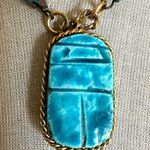 Egyptian Revival Turquoise Faience Scarab Necklace Blue Photo 1