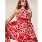 Red Valentino Embroidered Floral Poplin Sleeveless A-Line Dress Red Women's 38 Photo 2