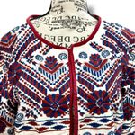 Anthropologie  Size M Greenwich White Purple 100% Cotton Embroidered Jacket Aztec Photo 3