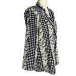 Houndstooth Vintage 90s Visanza Silky Blazer Jacket S Blue  Floral Shoulder Pads Photo 4