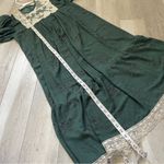 Vintage Cottagecore Dress lace bib floral jacquard midi womens Green (small) 70s Photo 4