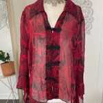 Red Black Whimsygoth Split Sleeve Asymmetric Semi Sheer Mesh Blouse L Size L Photo 3