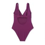 Shade & Shore New  V neck Purple Eggplant One Piece Swimsuit Medium NWT Photo 4