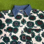 Vintage Sunflower Shirt Womens SM Denim Vibrant Floral Blouse Cotton Button Up Photo 0