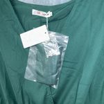 NWT Women's Wrap V‎ Neck Short Dress Pleated Tie Waist Long Puff Sleeve Green Size L Photo 5