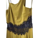 ZARA NWT Satin Lace Asymmetrical Slip Maxi Dress in Olive Green/Black Photo 11