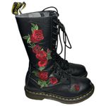 Dr. Martens  Women’s Size 6 Black Leather Vonda Floral Rose 14 Eye Zip Tall Boots Photo 6