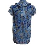 Elan Ava Blue Tapestry Ruffle Sheer Tie Neck Boho Top NWT Size Medium Y2K Photo 2