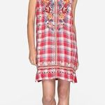 Johnny Was  Nadia Peasant Tank Dress Plaid Red Embroidered Boho Sleeveless Large Photo 13