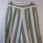 BeachLunchLounge  Green Stripe Linen Wide Leg Crop Pull On Pants Size L Photo 2