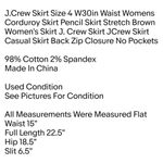 J.Crew Skirt Size 4 W30in Waist Womens Corduroy Skirt Pencil Skirt Stretch Brown Photo 1