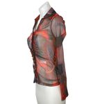 Brooklyn Karma NEW Multicolor Mesh Ruched Long Sleeve Button Sheer Blouse Top S Photo 1