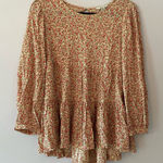 American Eagle  Pink Cream Floral Flowy Long Sleeve Blouse Top Women's size Small Photo 0