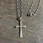 Sterling Silver Cross Pendant Necklace Small Paperclip Style Chain Photo 2