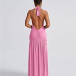 Ekaliy Women'sHalter Deep V Neck Maxi Backless High Slit Ruched Dress XL NWT Pink Photo 1