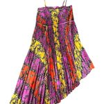 Milly  Women’s Irene Chain Pink Orange Pleated Floral Asymmetric Midi Dress 6 Photo 7