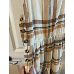 American Eagle  Womens Linen Blend cropped Jumper Romper Sz 0 Ivory Plaid Straps Photo 3