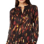 DKNY  Metallic Brushstroke Blouse Long Sleeve Split Neck Black Red Size M Photo 0