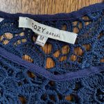 Cozy Casual Tunic Top Shabby Chic Cottagecore Crochet Sleeveless Boho in Navy Medium Photo 12