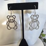 Silver Teddy Bear Drop Earrings with Rhinestines Photo 1