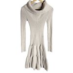 Moda International Beige Ribbed Knit Long Sleeve Flounce Cowl Neck Sweater Dress Size XS Photo 1