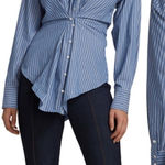 CINQ A SEPT Women's Classic Menswear Shirt Blouse Blue Corset Button Size Small Photo 0