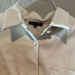 Elegant Cream Button Down Faux Leather Shirt for Women Size M Photo 1