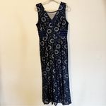 Enfocus Studio Navy and Silver Lace Formal Floor Length Dress Photo 1