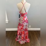 Lulus NWT  Whirlwind Red Multi Scarf Print Satin Maxi Dress Size Small‎ Photo 2