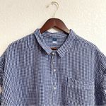 Old Navy Womens Shirt Blouse Blue White Gingham Plaid Boxy Button Up Size XL Photo 2