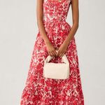 Anthropologie Aureta Square Neck Corset Midi A Line Dress Red White size M Size M Photo 0