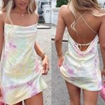 ZARA  WOMENS TIE DYE WATERCOLOR SATIN COWL NECK MINI SLIP DRESS XL PINK YELLOW Photo 1