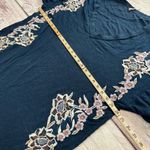 Free People Midi T-Shirt Dress Cotton Linen Blend Embroidered Floral Navy Size L Photo 2