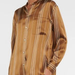 Vince  Striped 100% silk shirt, Brown with  Cream stripes, Size XL, NWT Photo 0