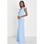 Lulus NWT  Last Forever Powder Blue One-Shoulder Ruffle Maxi Dress Banquet Sz XL Photo 6