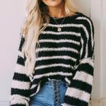 These Three Boutique Black And White Fuzzy Sweater Photo 0