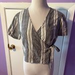 Urban Outfitters ‎ Outfitters Striped Wrap Top Short Sleeve Linen Cotton Blouse Size Large Photo 2