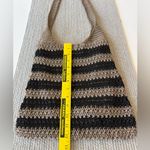 Vintage Boho Black and Taupe Tan Striped Crochet Woven Shoulder Crossbody Bag Photo 8