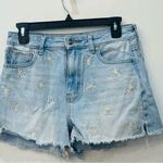 American Eagle  light Wash denim high waisted floral embroidered mom shorts sz 2 Photo 0