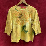 Gloria Vanderbilt B03-Women's Blouse, 1X, Yellow Floral VTG vintage Photo 0