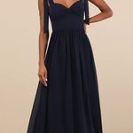 Lulus  Radiant Charisma Navy Chiffon Ruched Tie-Strap Maxi Dress Bridesmaid Sz M Photo 0
