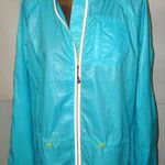 Athleta New  Wind Breaker Rain Jacket Full Zip L Aqua Blue Yellow Pockets Cinch Photo 0