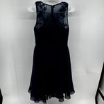 Azazie  Floral Fit & Flare Dress Lace Illusion Chiffon Sweetheart Navy Medium Photo 6
