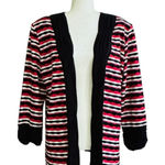 Toula Cardigan Sweater Black Red White Ruched 3/4 Sleeve Open Front Large Photo 0