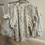 Anthropologie NWT  Embroidered Smocked Linen Top Boho Photo 4