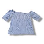 Hill House Home Striped Off Shoulder Smocked Puff Sleeve Top Women's Blue White Size M Photo 2