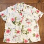 Floral Hawaiian Hibiscus Print Shirt Blouse Short Sleeve Pink L Size L Photo 0