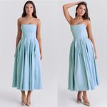 House Of CB ‎ AUDREY TUSCAN BLUE STRAPLESS MIDI SUNDRESS IN SIZE S nwot Photo 13
